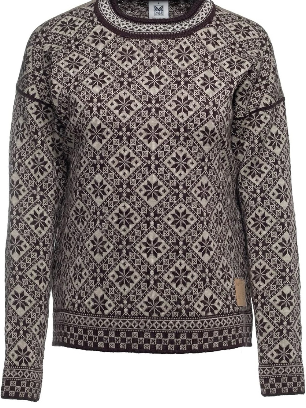 100% Fine Lightweight Wool Dale of Norway Aubergine Fair Isle Crewneck Sweater